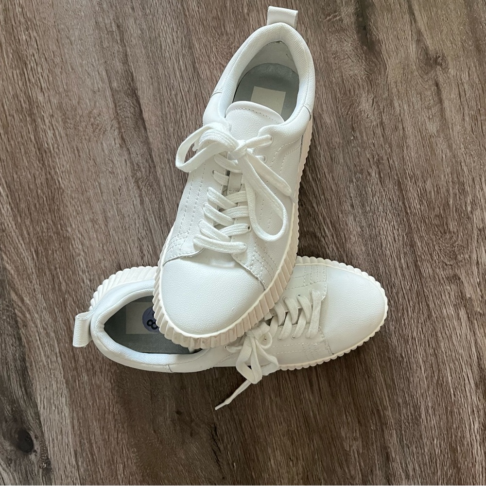 Platform White Sneakers with Gum Ribbed Sole - Picture 5 of 5
